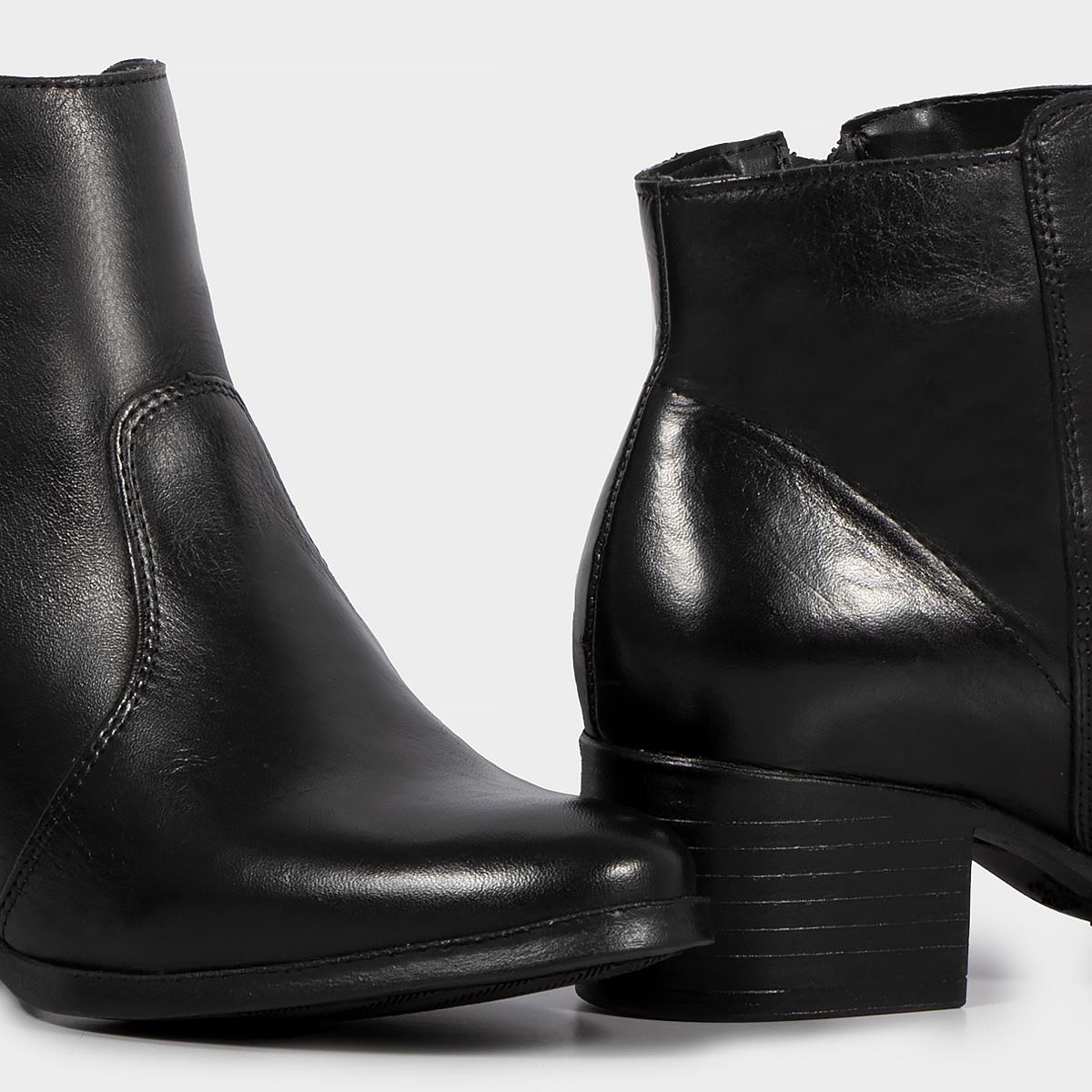 Bota Preta Couro Cano Curto