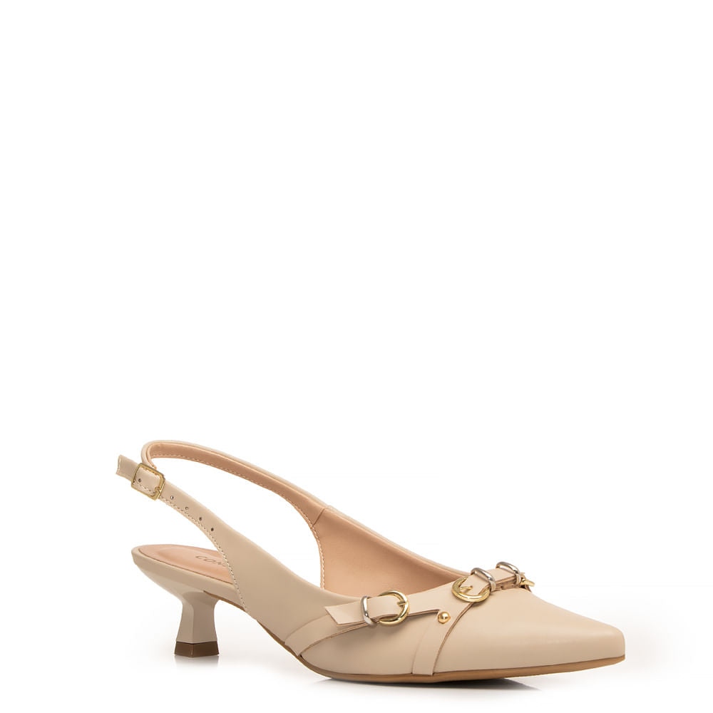 Scarpin Slingback Off White Metalizado Fivelas