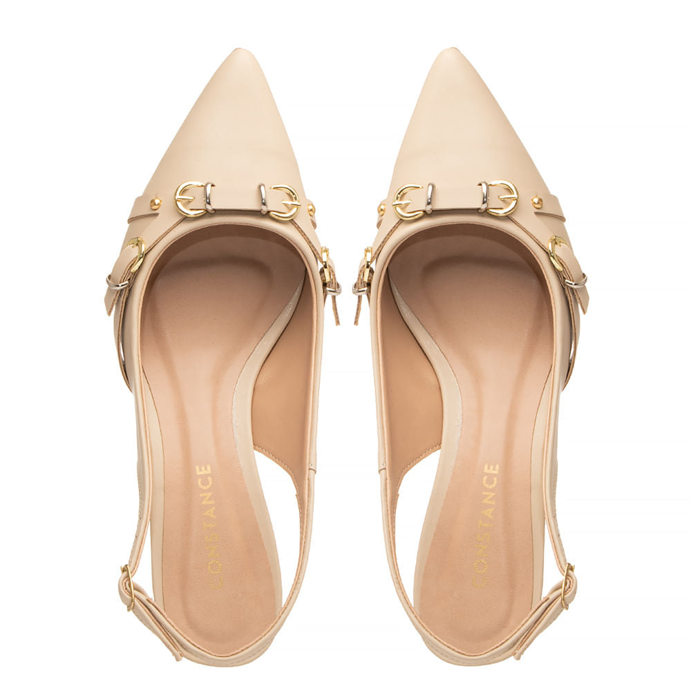 Scarpin Slingback Off White Metalizado Fivelas