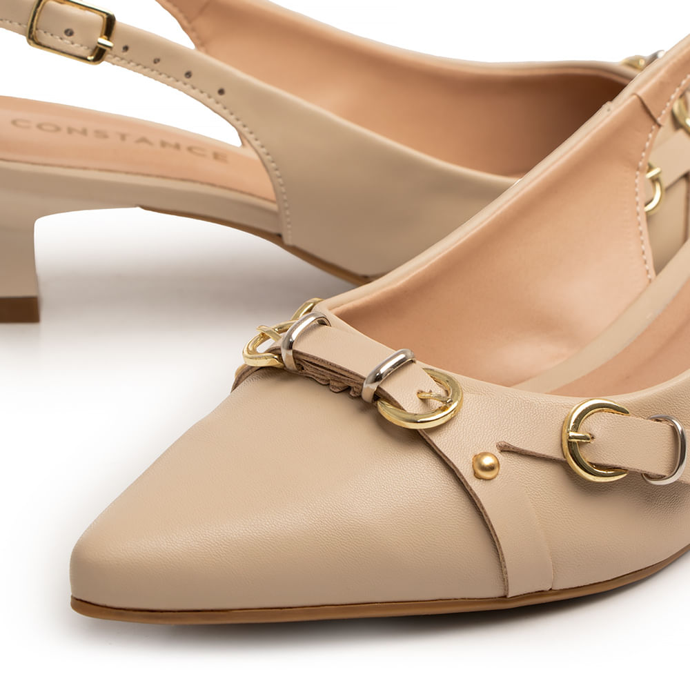 Scarpin Slingback Off White Metalizado Fivelas