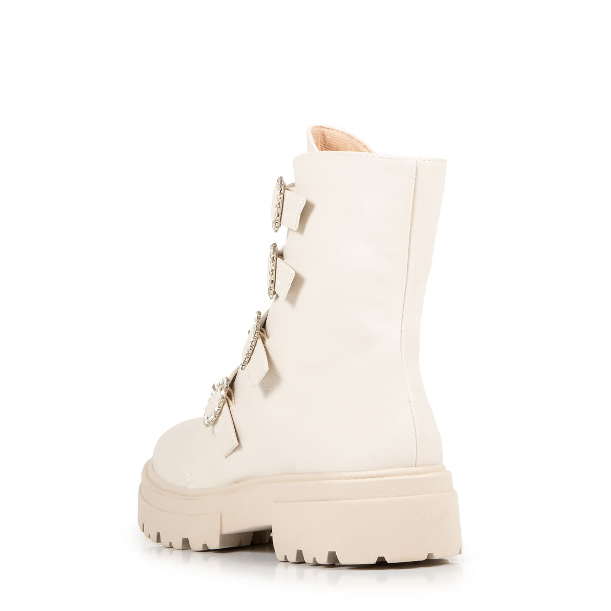 Coturno Tratorado Off White Fivelas Strass