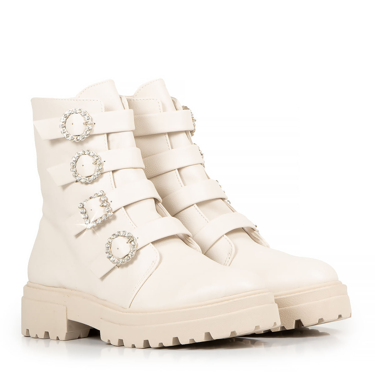 Coturno Tratorado Off White Fivelas Strass