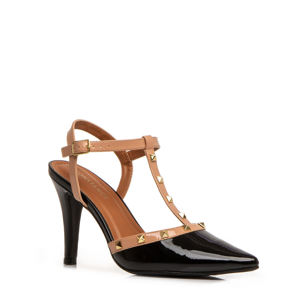Scarpin Slingback Preto Verniz Spikes