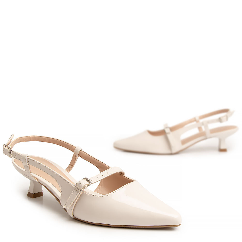 Scarpin Slingback Verniz Off White