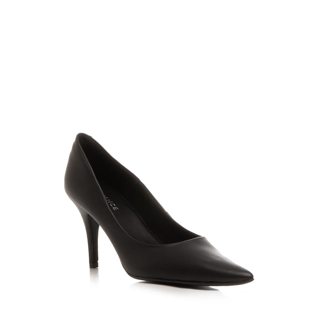 Scarpin Preto Couro Salto Alto Fino