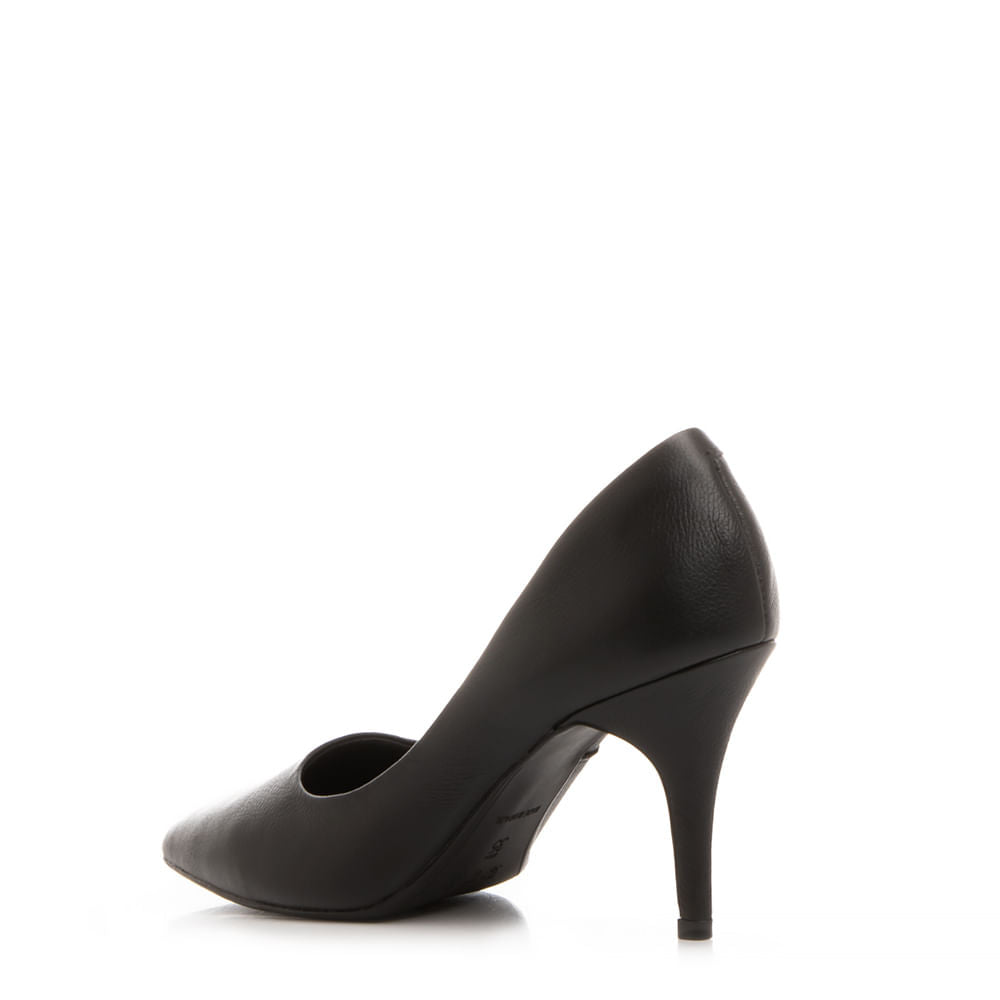 Scarpin Preto Couro Salto Alto Fino
