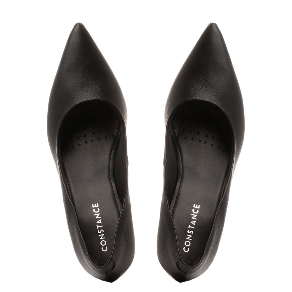 Scarpin Preto Couro Salto Alto Fino