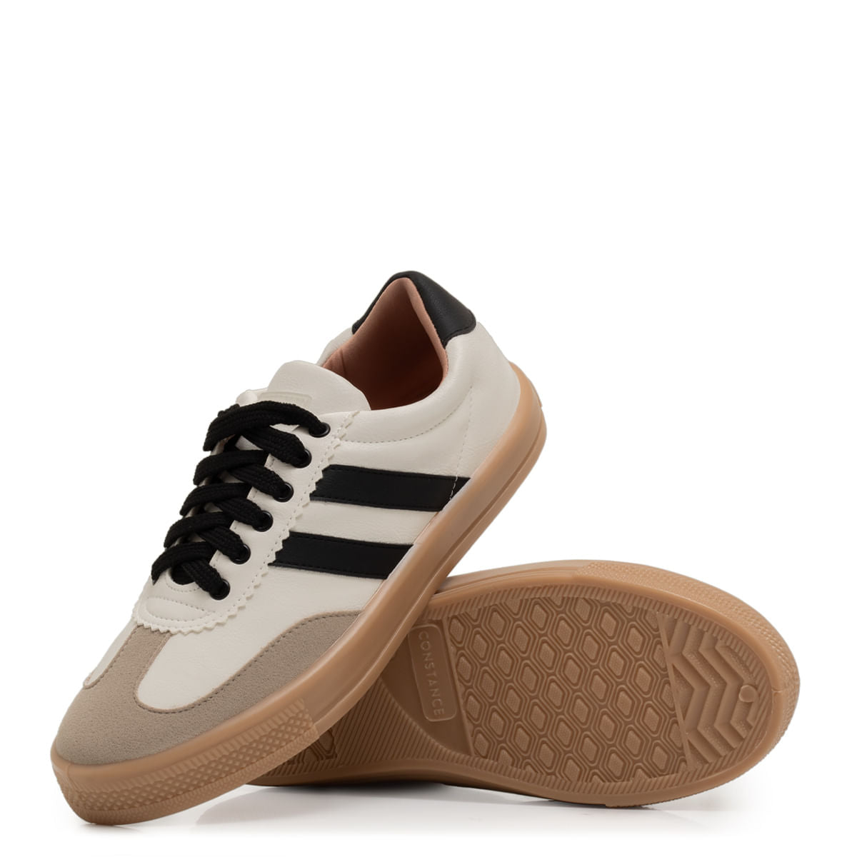 Tênis Recortes Comfort Branco e Preto