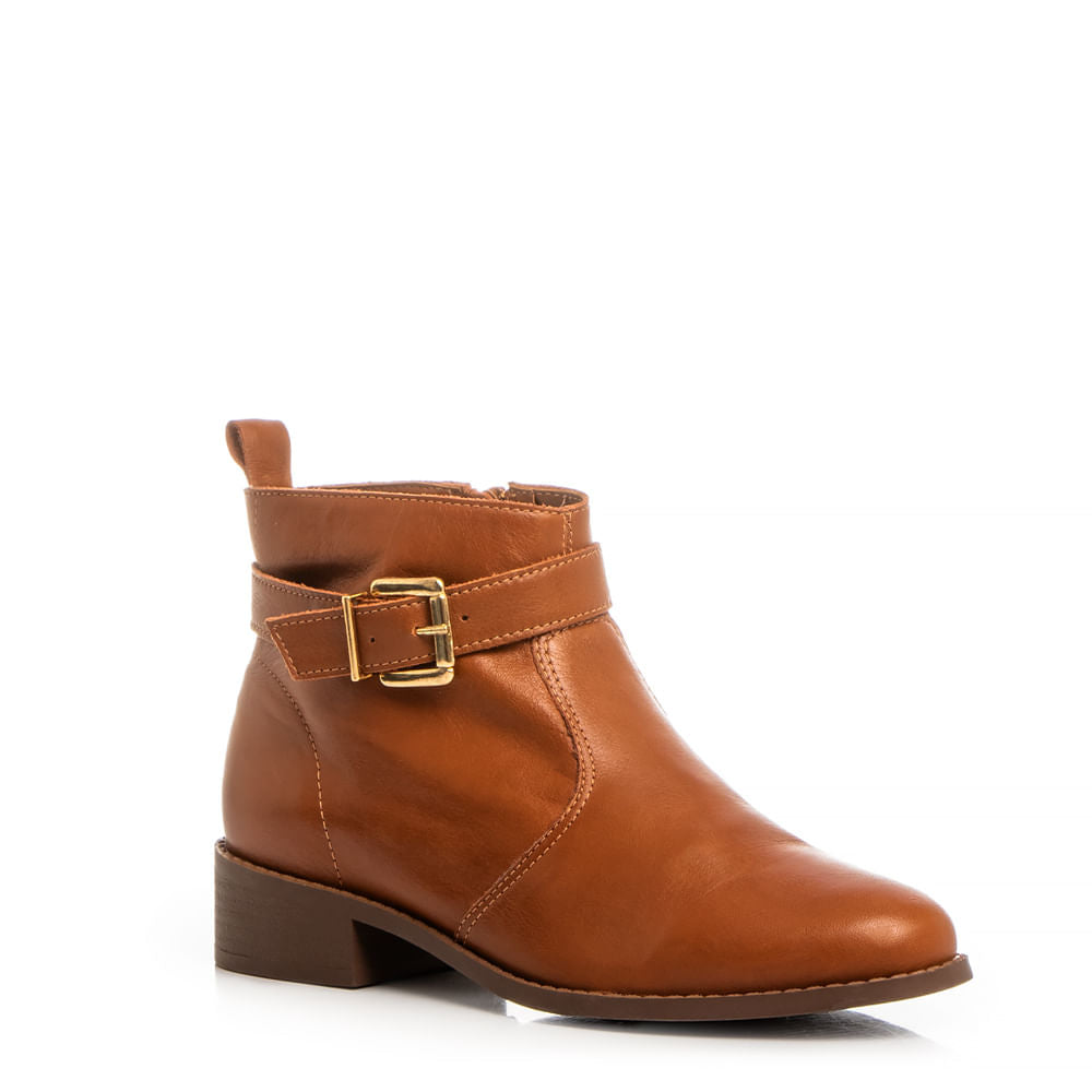 Ankle Boot Caramelo Couro Fivela
