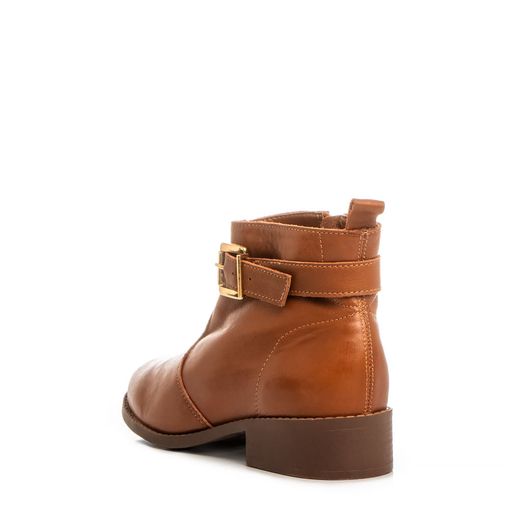 Ankle Boot Caramelo Couro Fivela