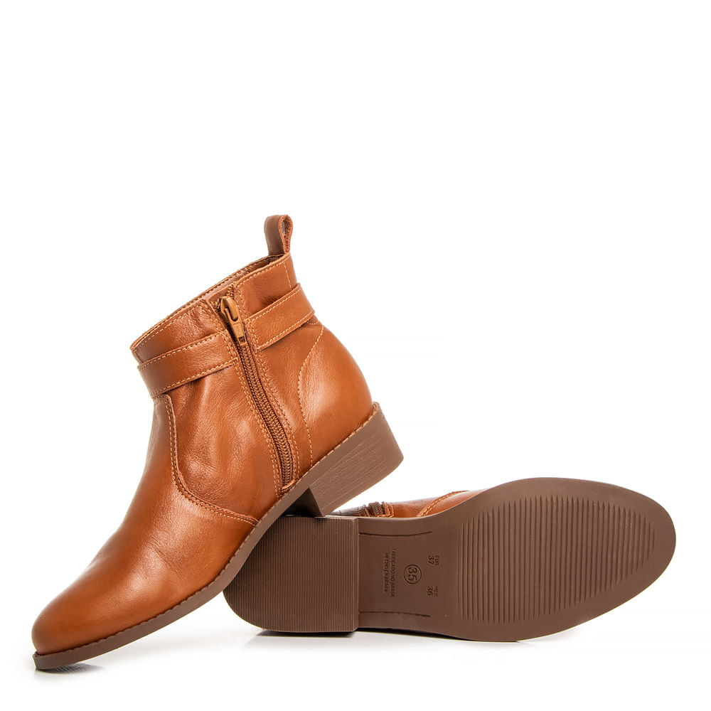 Ankle Boot Caramelo Couro Fivela