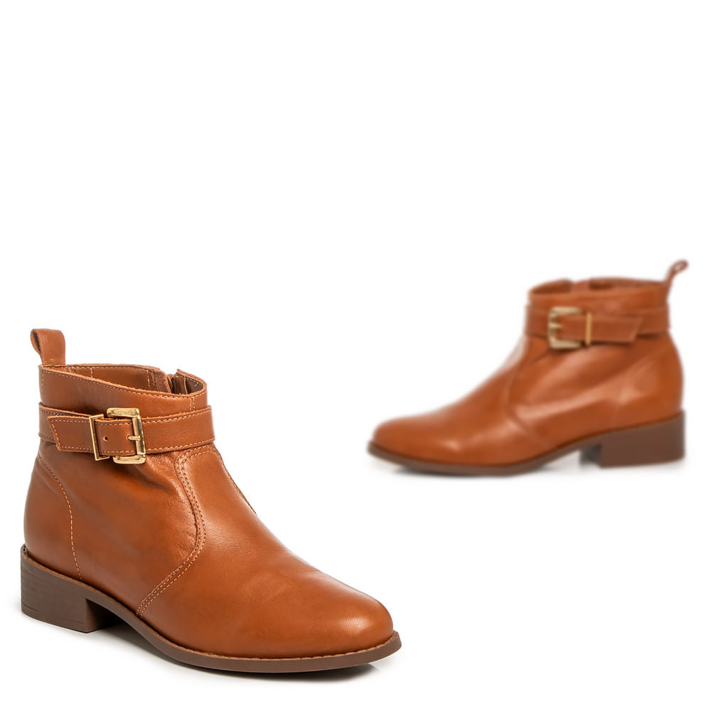 Ankle Boot Caramelo Couro Fivela