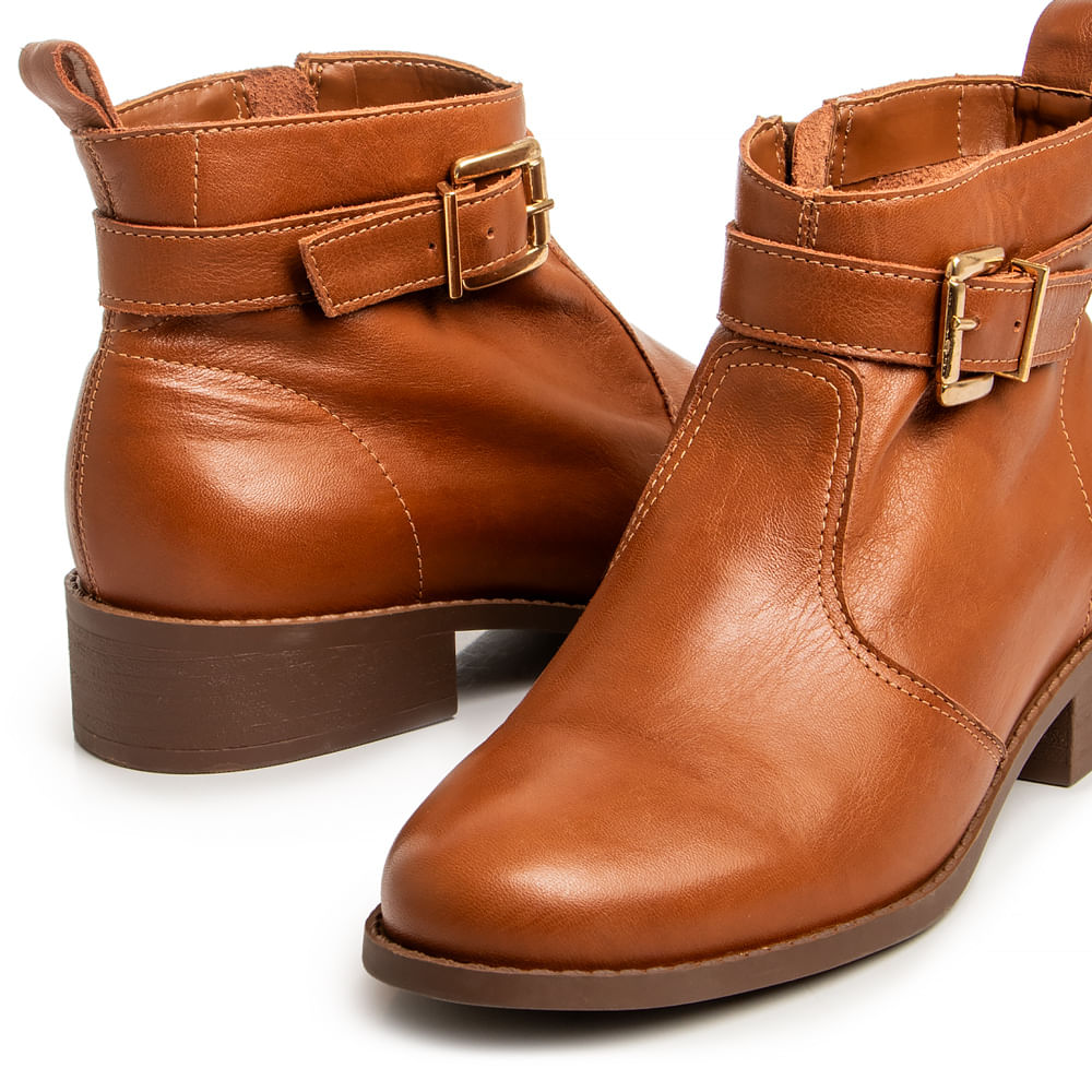 Ankle Boot Caramelo Couro Fivela
