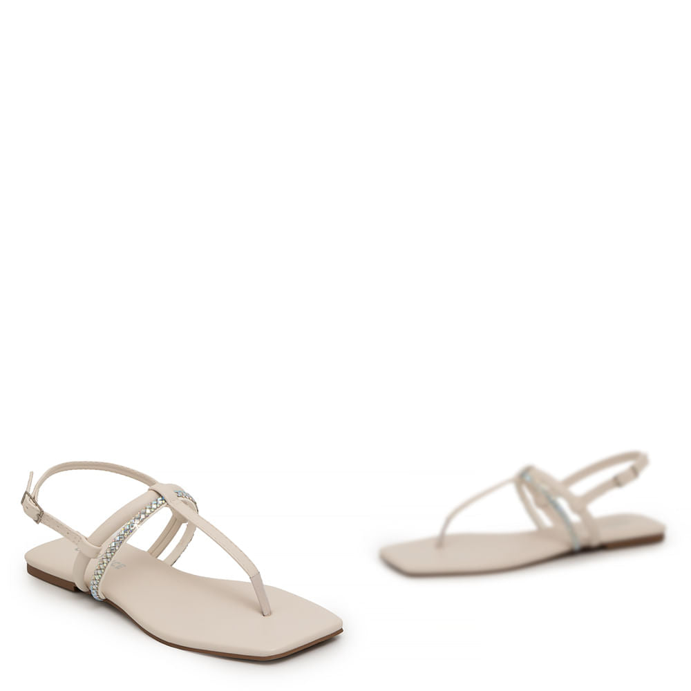 Rasteira Off White Strass
