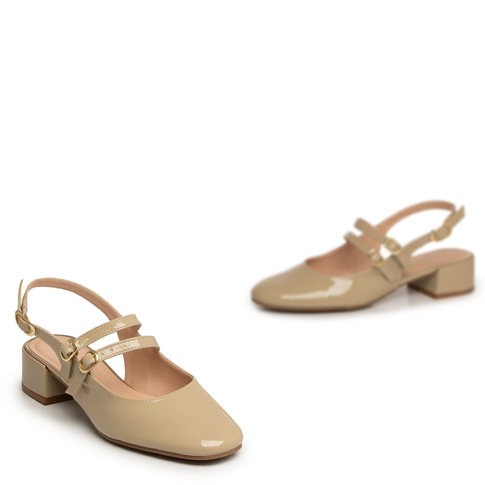 Scarpin Slingback Bege Boneca Verniz