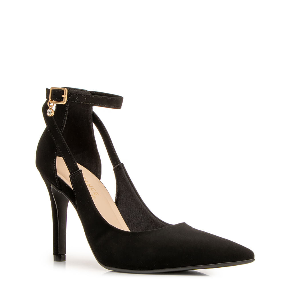 Scarpin Preto Nobuck Comfort Pingente