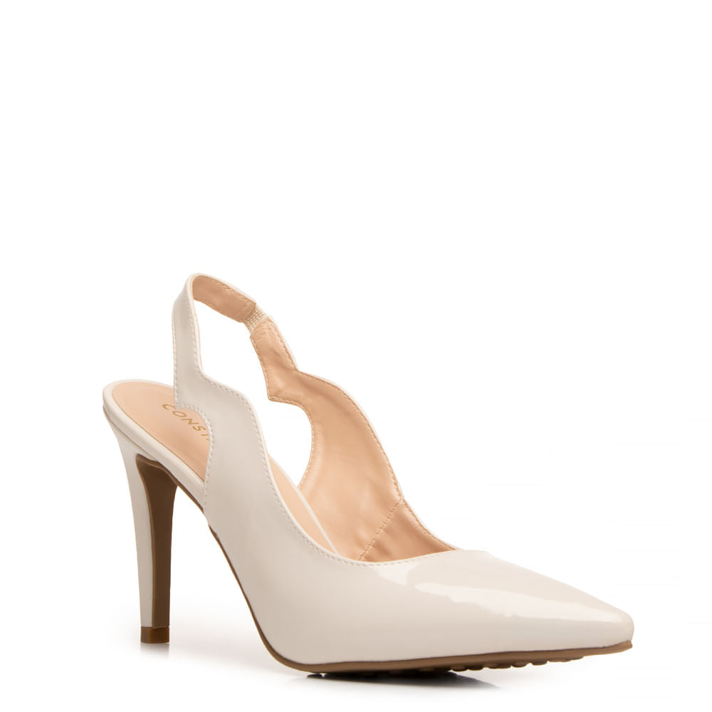 Scarpin Slingback Off White Verniz Recorte