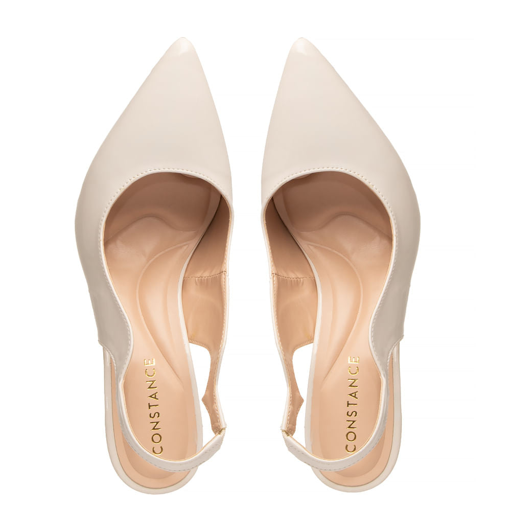 Scarpin Slingback Off White Verniz Recorte