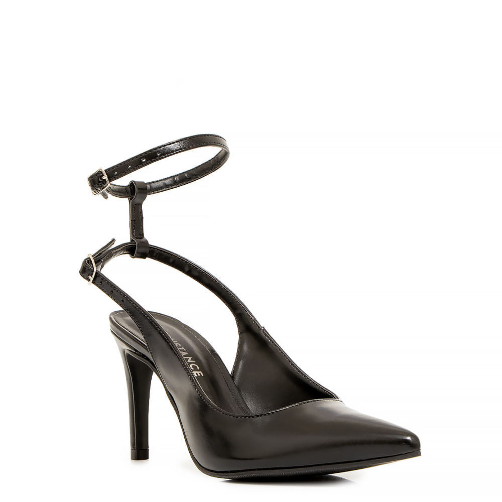 Scarpin Aberto Fivela Dupla Preto