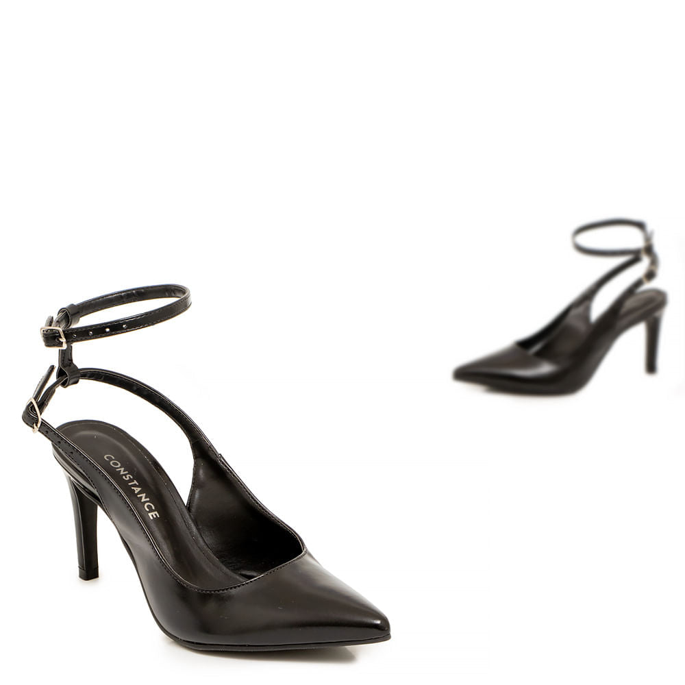 Scarpin Aberto Fivela Dupla Preto