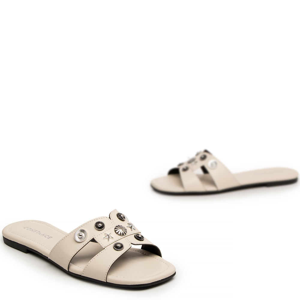 Rasteira Off White Enfeites Boho