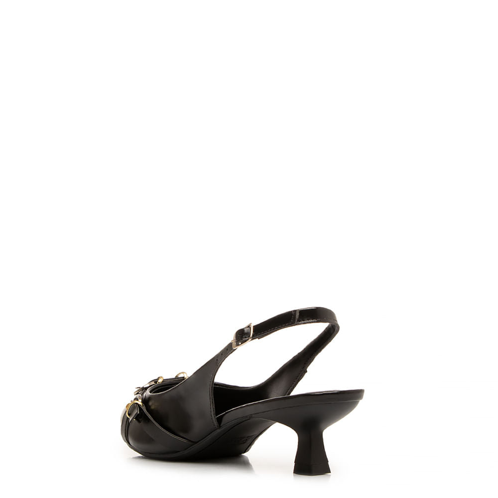 Scarpin Slingback Preto Metalizado Fivelas