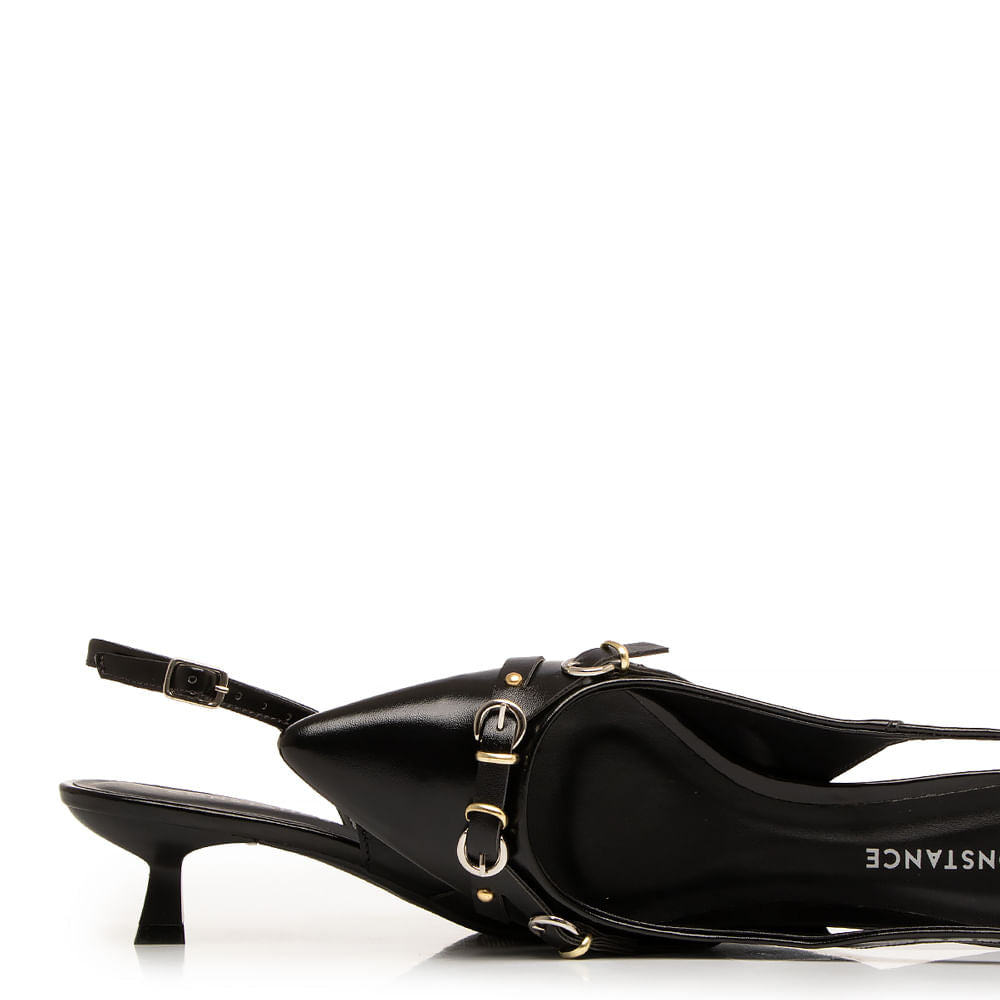 Scarpin Slingback Preto Metalizado Fivelas