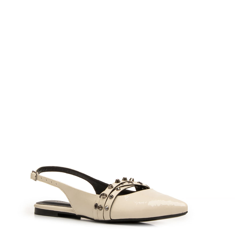 Sapatilha Slingback Off White Verniz Tachas