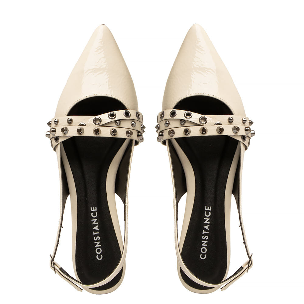 Sapatilha Slingback Off White Verniz Tachas