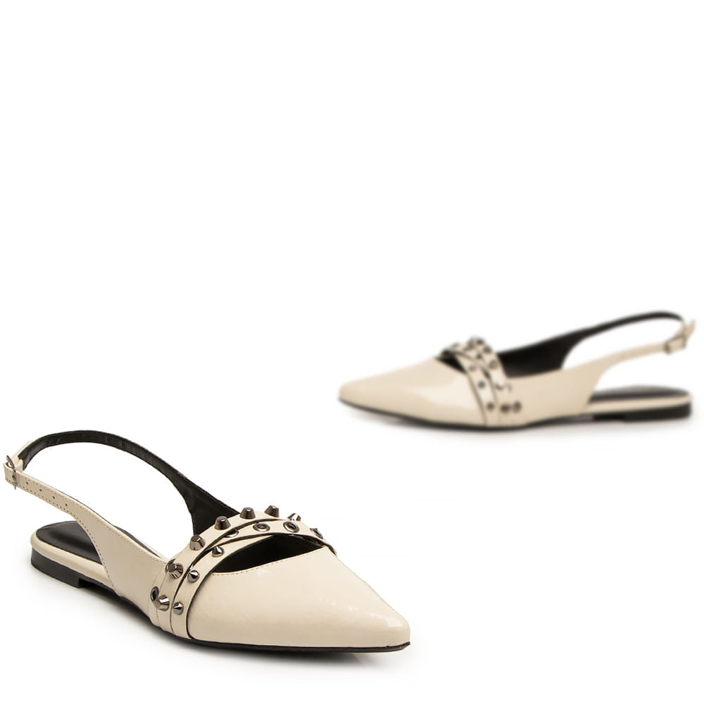 Sapatilha Slingback Off White Verniz Tachas