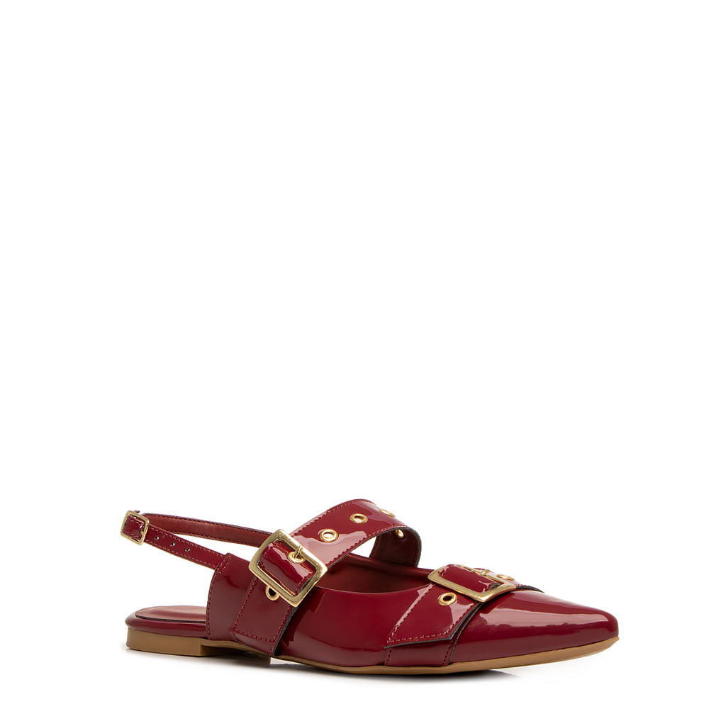 Sapatilha Slingback Burgundy Texturizada Fivelas