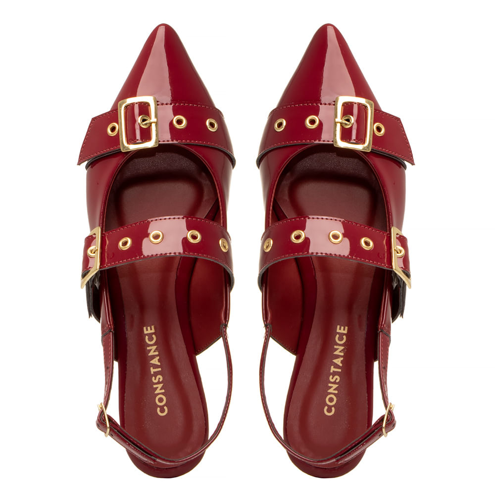 Sapatilha Slingback Burgundy Texturizada Fivelas