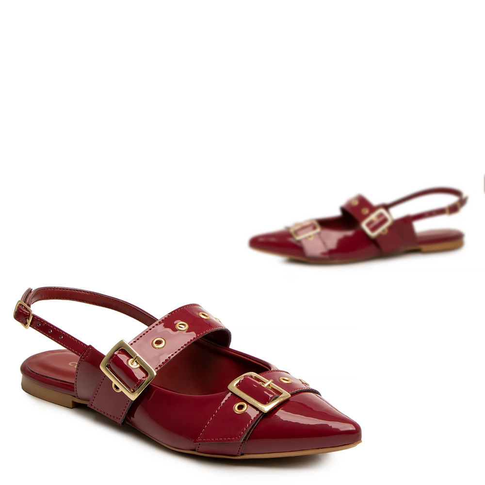 Sapatilha Slingback Burgundy Texturizada Fivelas