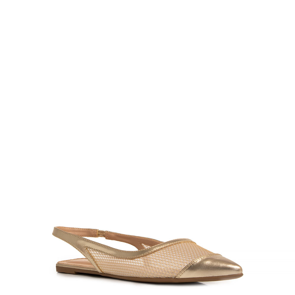 Sapatilha Slingback Dourada Tela