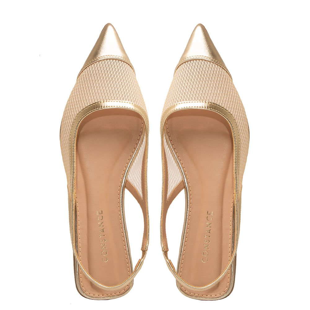 Sapatilha Slingback Dourada Tela