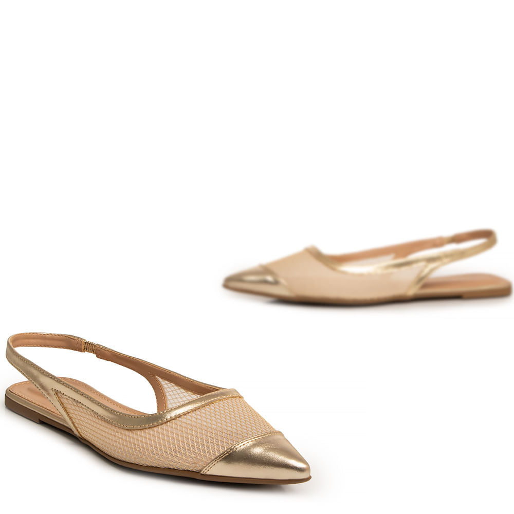 Sapatilha Slingback Dourada Tela