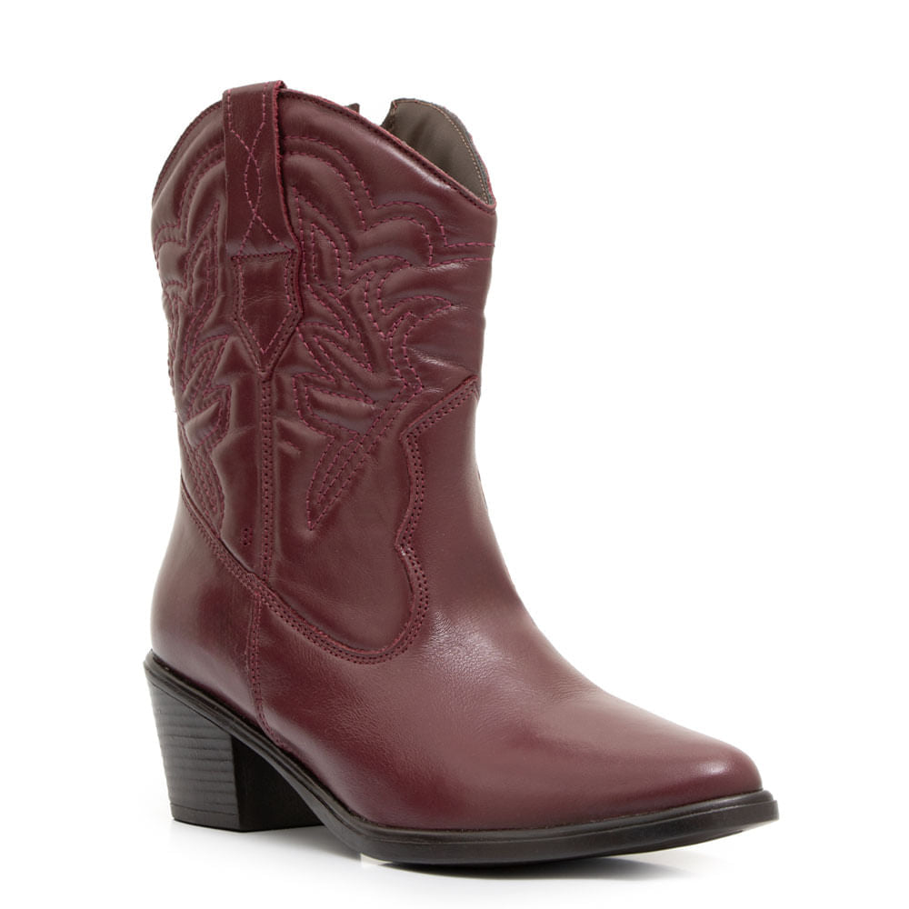 Bota Couro Bordo Bordado