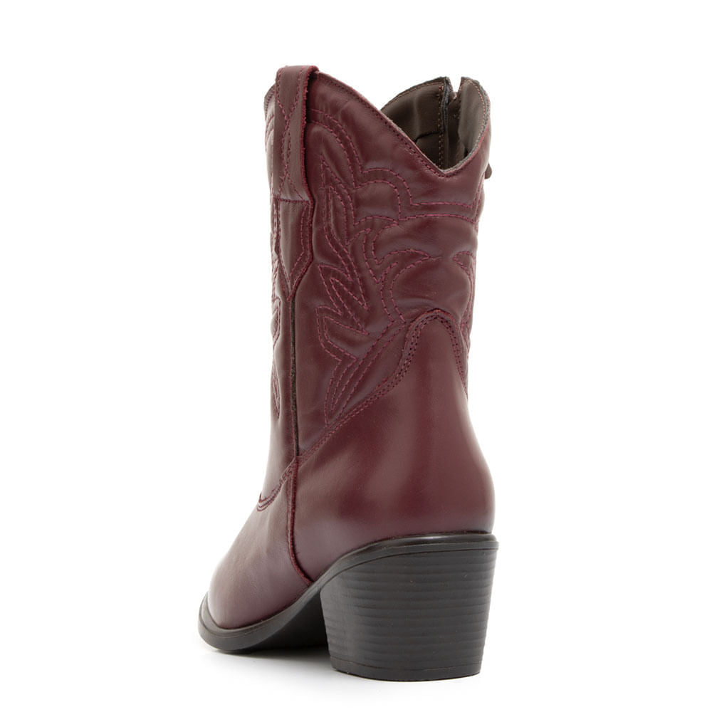 Bota Couro Bordo Bordado