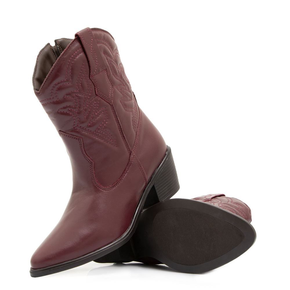 Bota Couro Bordo Bordado
