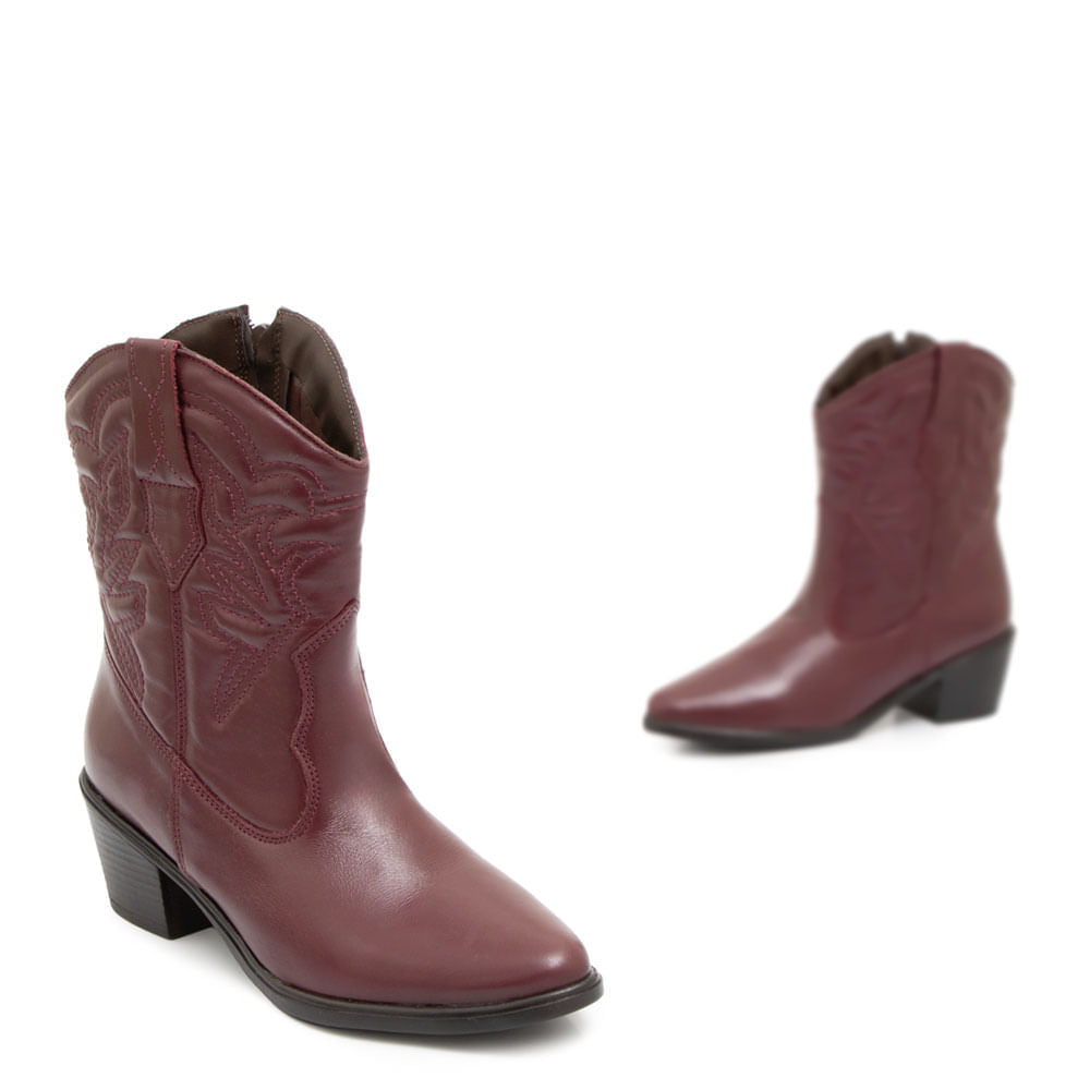 Bota Couro Bordo Bordado