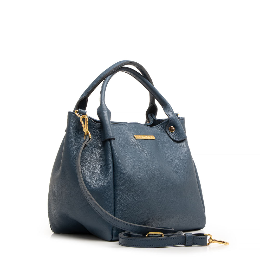 Bolsa Transversal Azul Marinho Couro