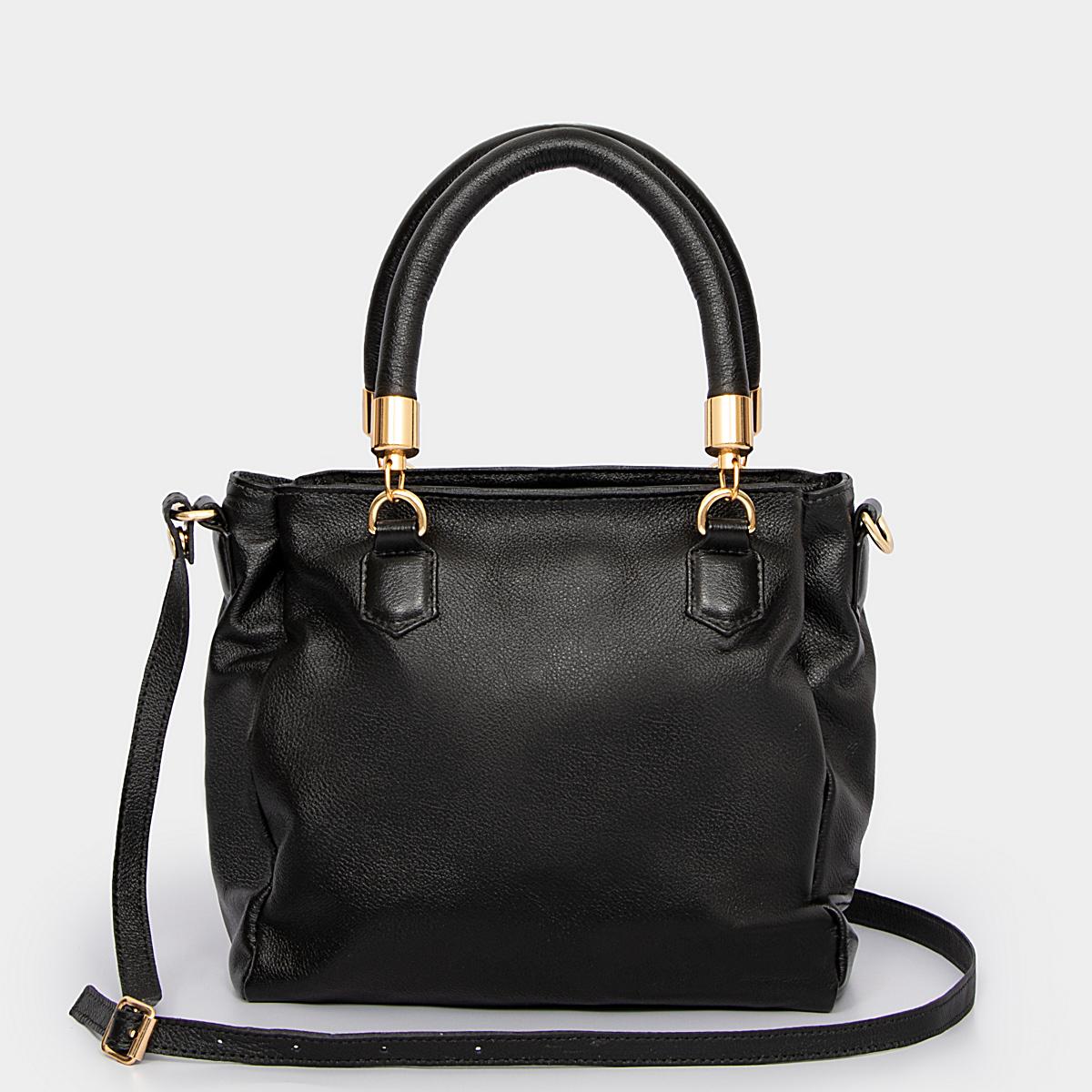 Bolsa Crossbody Couro Preto Divisórias