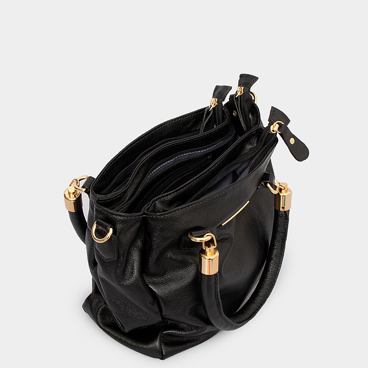Bolsa Crossbody Couro Preto Divisórias