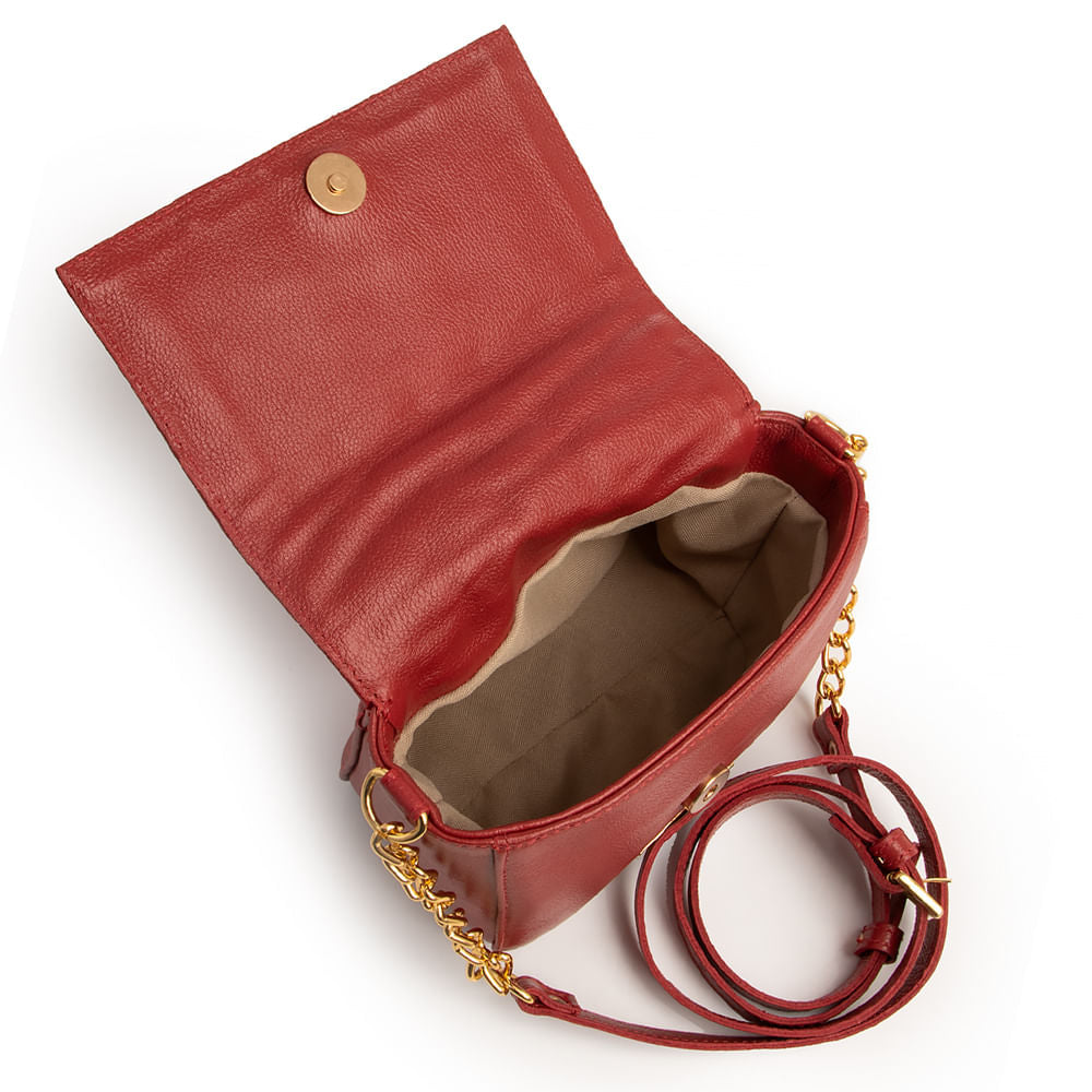Bolsa Couro Tiracolo Vermelha Pespontado