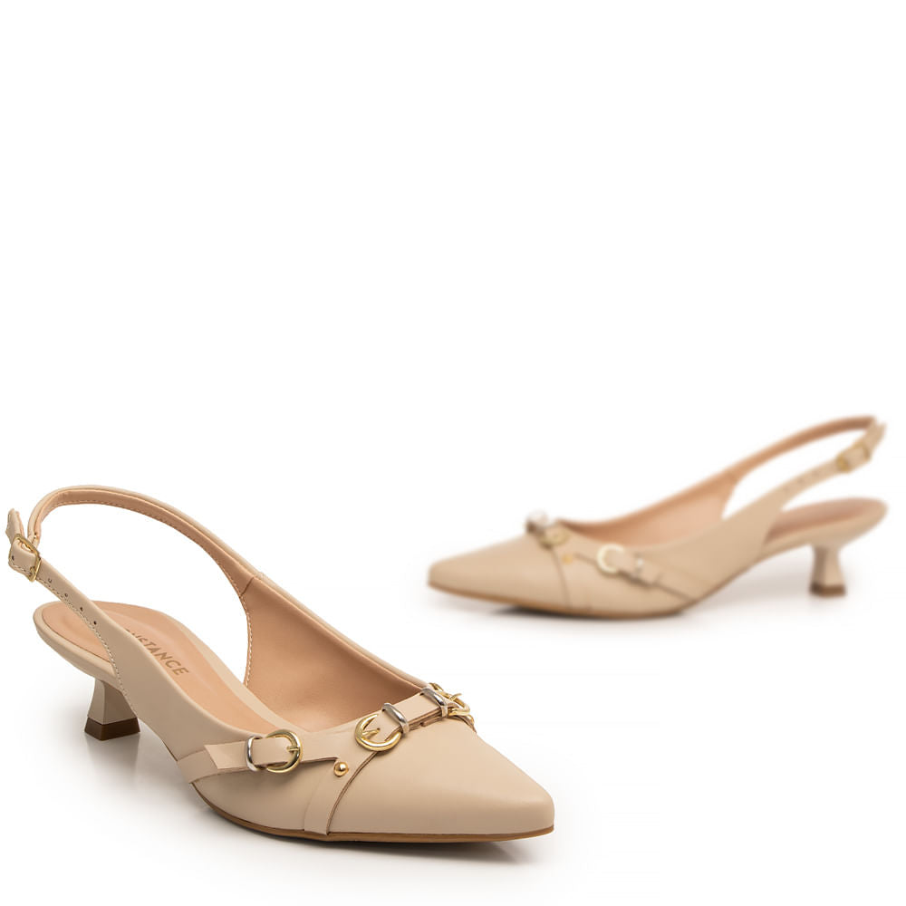 Scarpin Slingback Off White Metalizado Fivelas