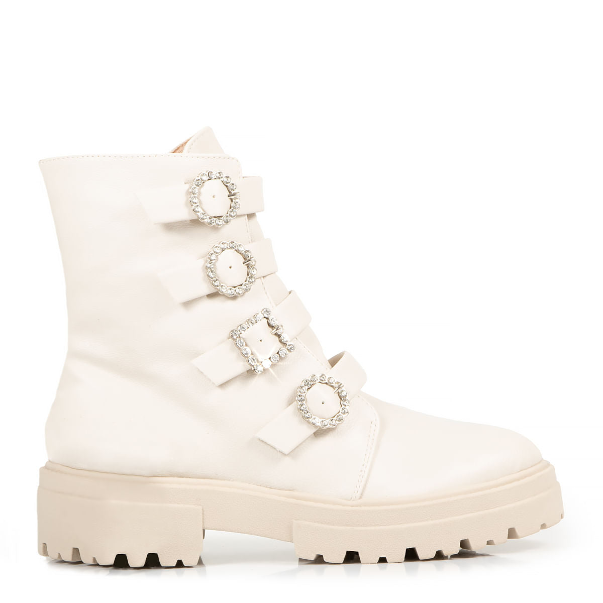 Coturno Tratorado Off White Fivelas Strass