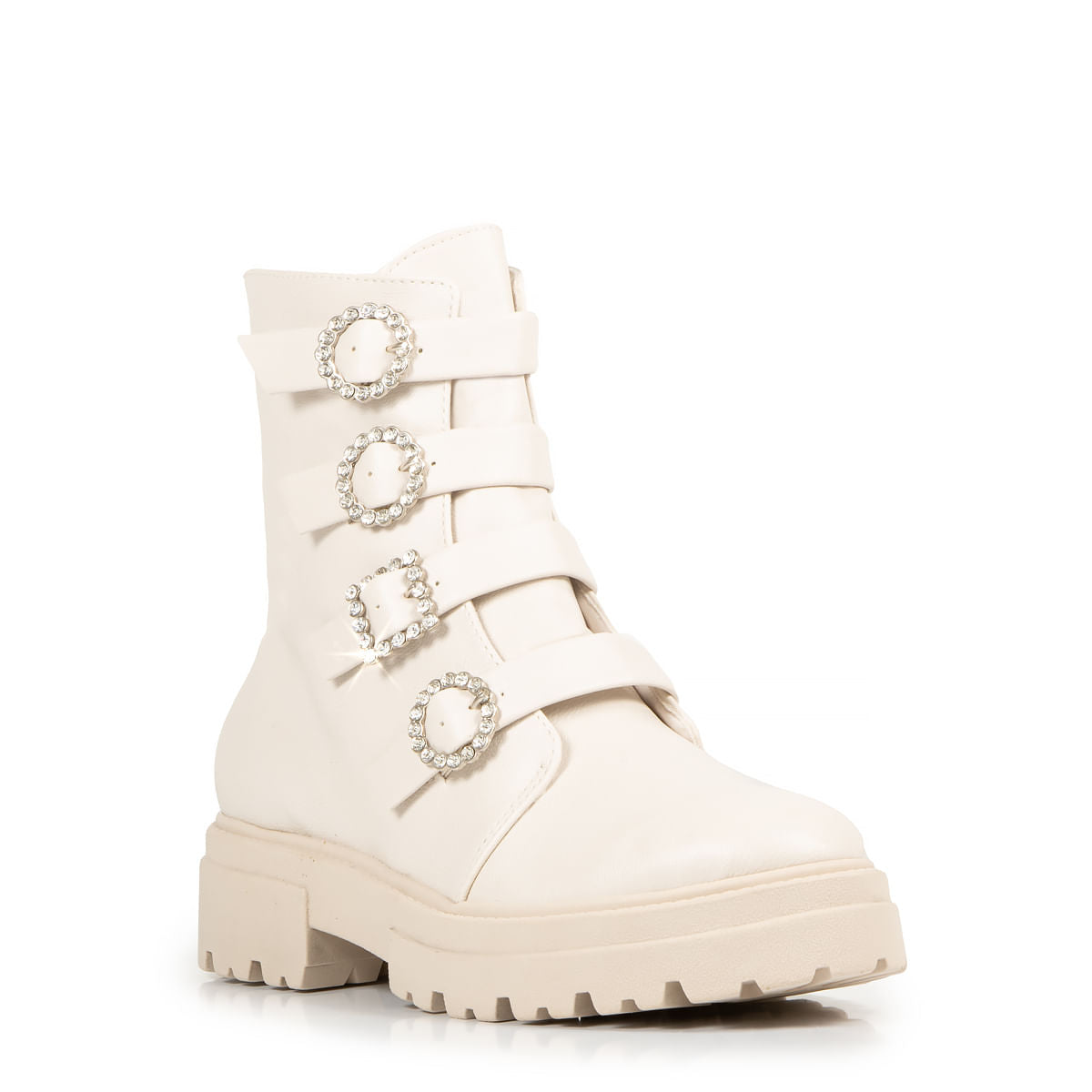 Coturno Tratorado Off White Fivelas Strass