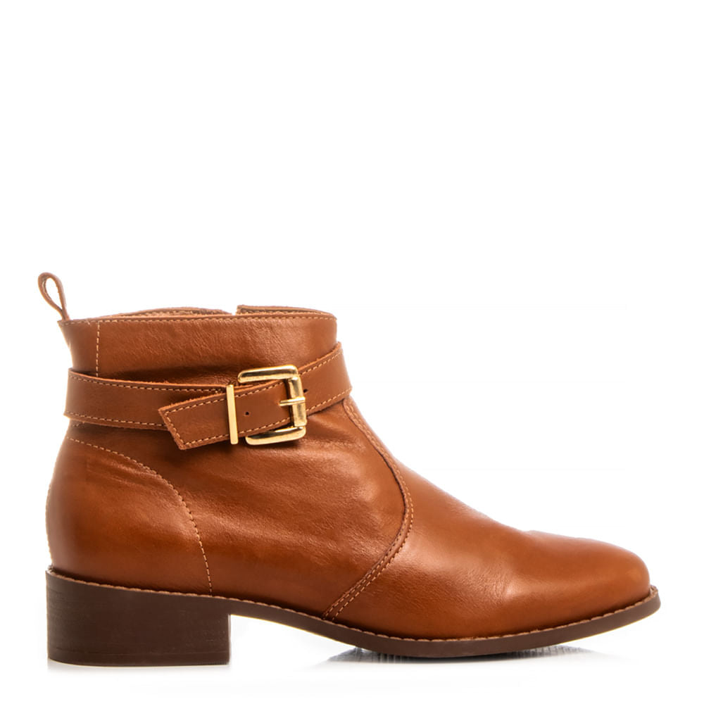 Ankle Boot Caramelo Couro Fivela