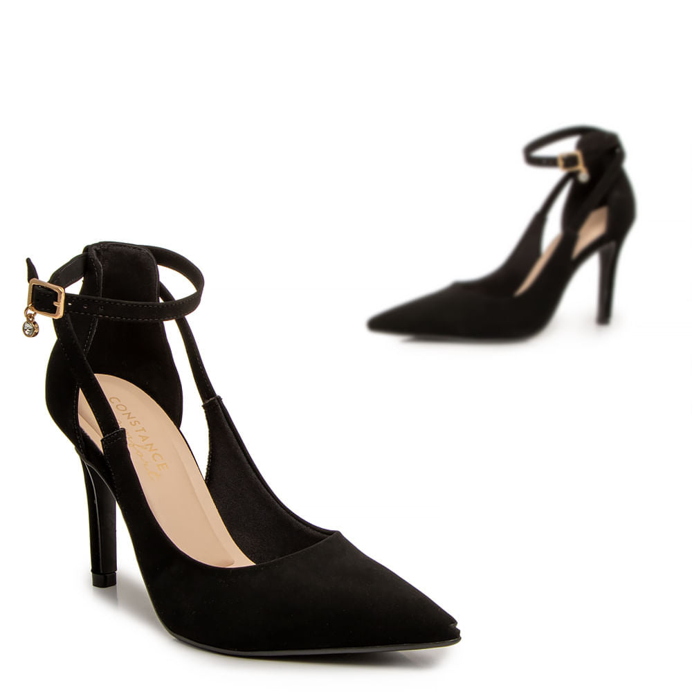 Scarpin Preto Nobuck Comfort Pingente