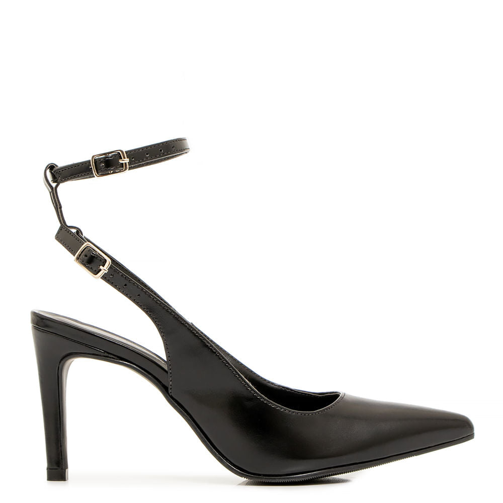 Scarpin Aberto Fivela Dupla Preto